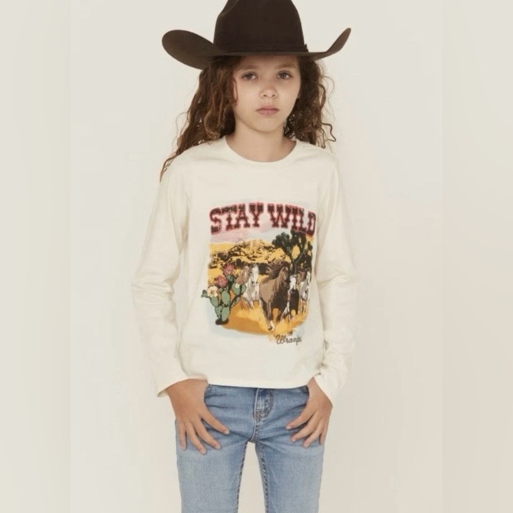 Wrangler Girls Cream Stay Wild Horse Long Sleeve Tee